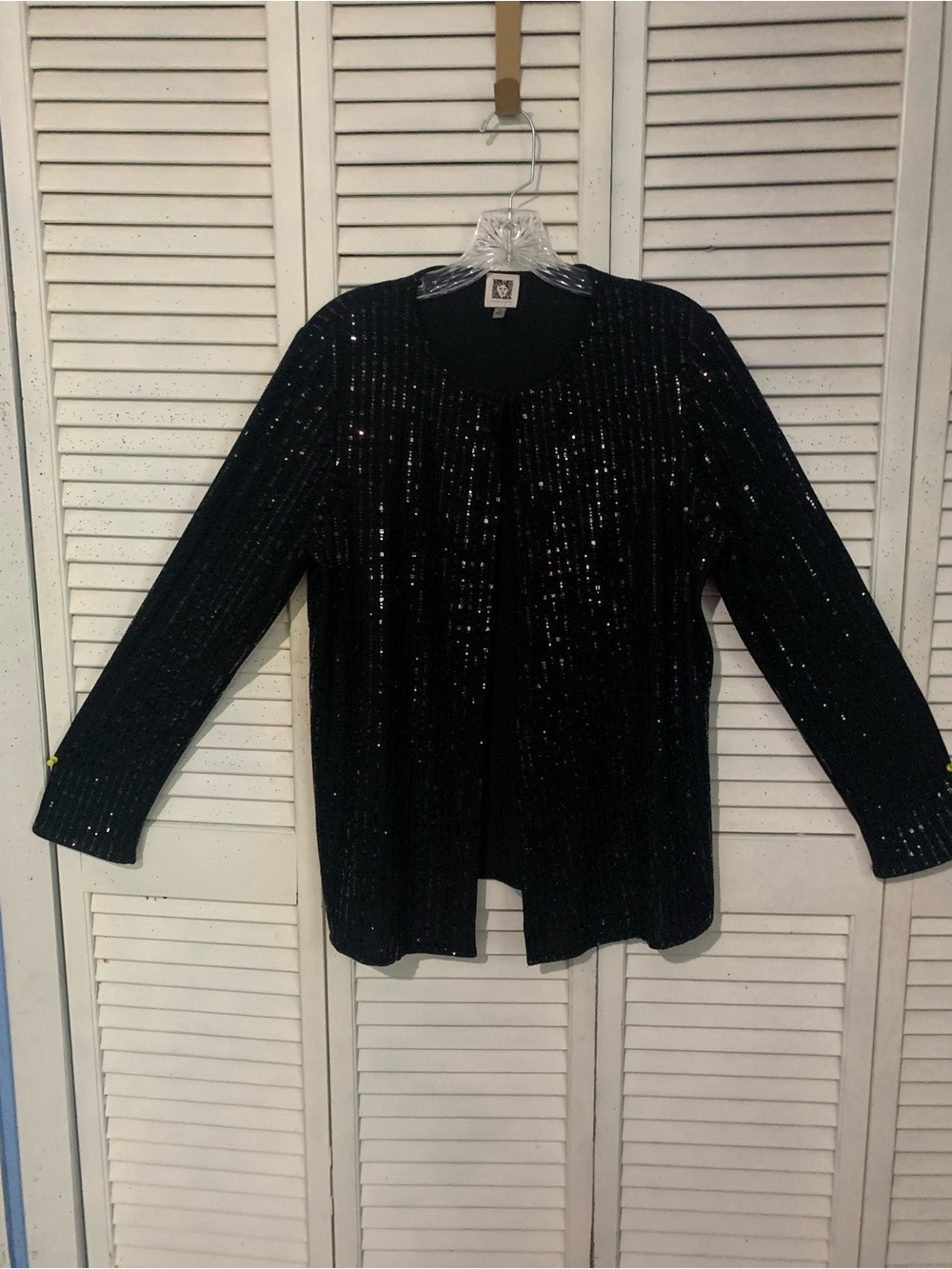 Anne Klein Black One Button Front Sequin Cocktail Jacket